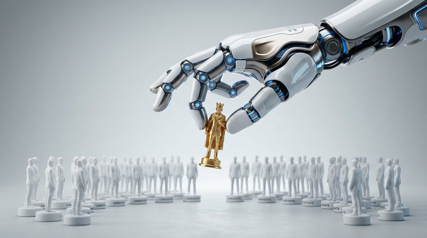 Futuristic robotic hand selecting top technical talent